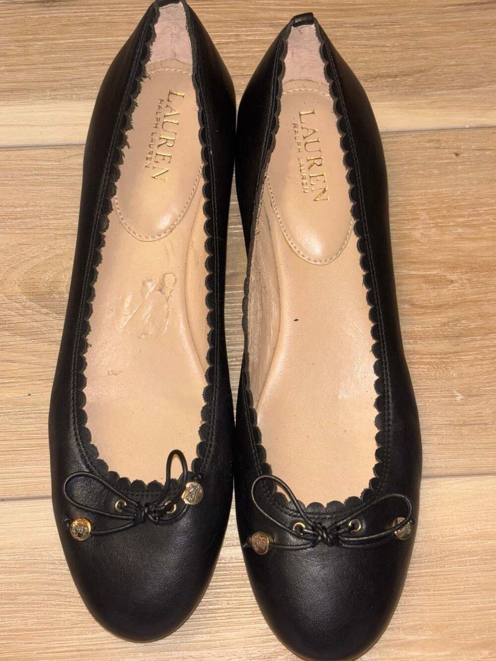 Lauren Ralph Lauren Glennie Scallop-Trim Leather Ballet Flats with tag - Picture 3 of 11